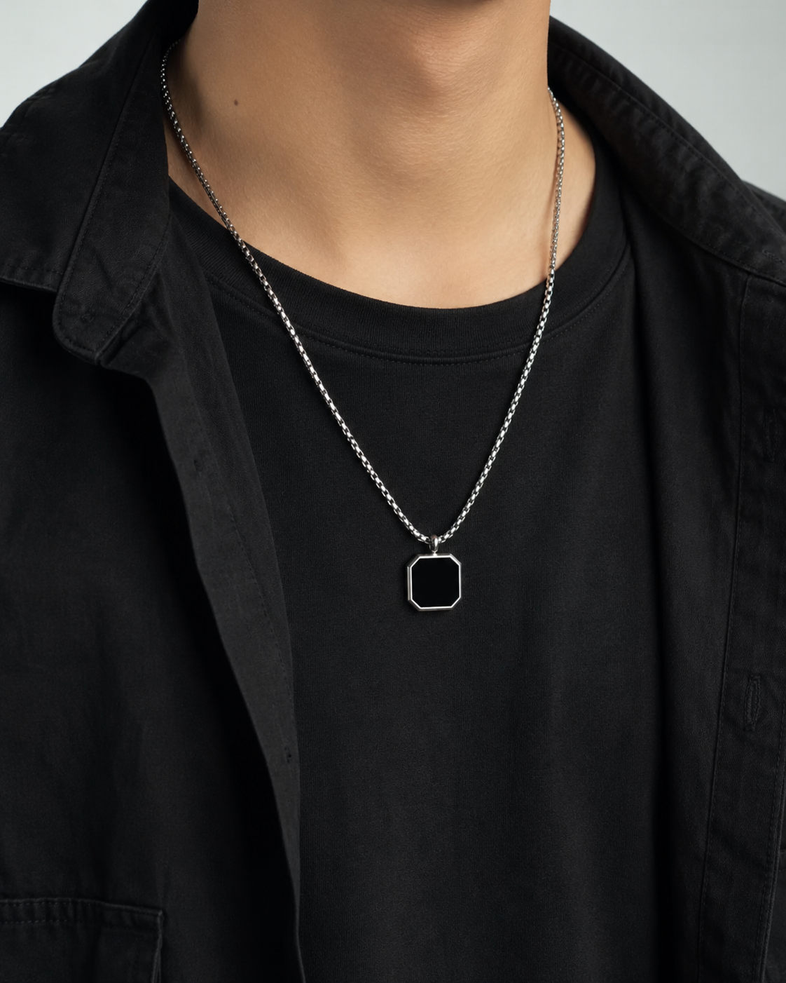 White & Black Double side square Pendant