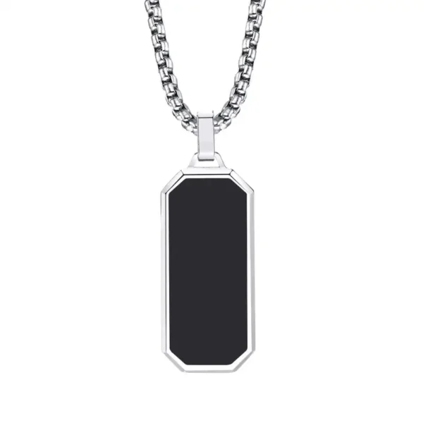 Silver Black Epoxy Rectangle Pendant Necklace For Men - Image 4