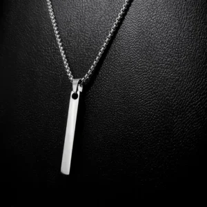 Silver Bar Pendant Necklace For Men