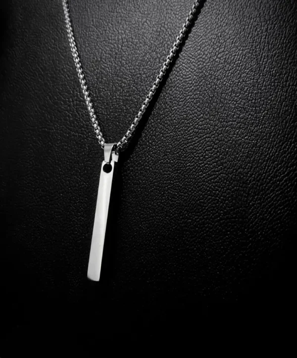 Silver Bar Pendant Necklace For Men