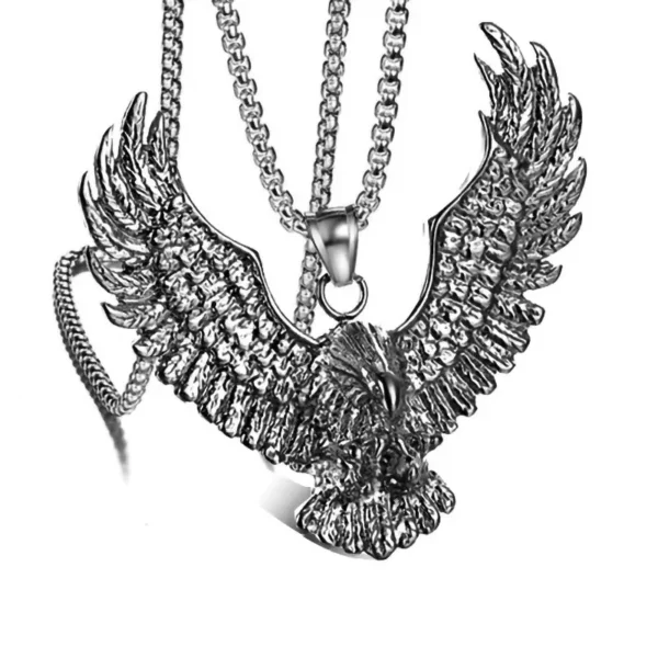 Silver Eagle Pendant Necklace For Men - Image 4