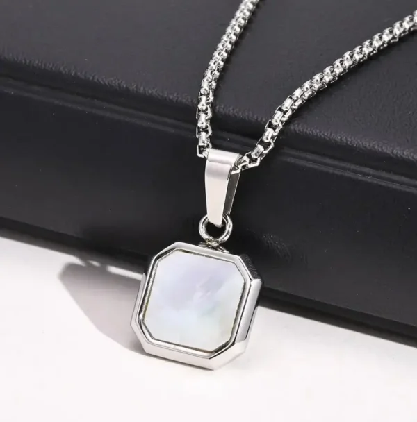 White & Black Double side Silver Square Pendant Necklace For Men - Image 3