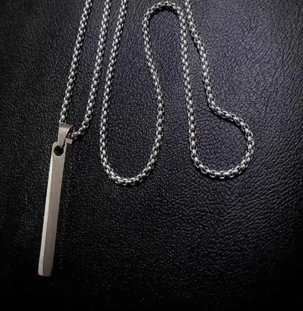Silver Bar Pendant Necklace For Men - Image 2