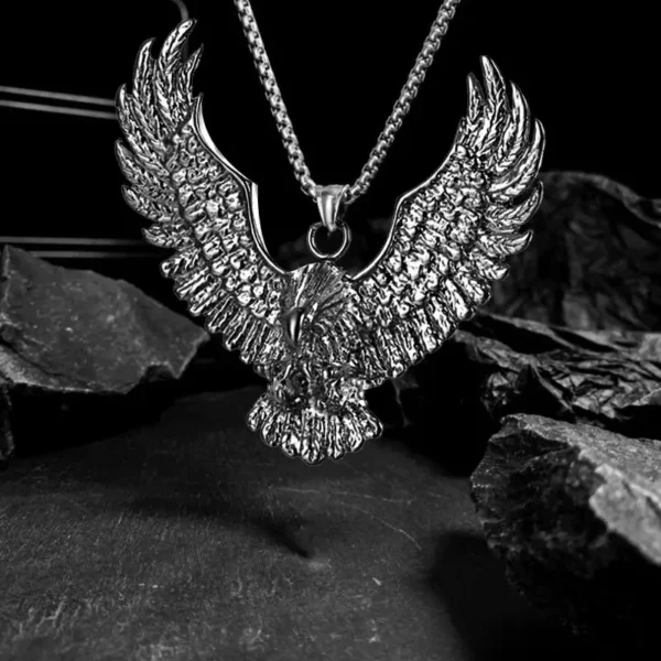 Silver Eagle Pendant Necklace For Men - Image 2