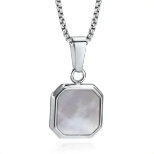 White & Black Double side Silver Square Pendant Necklace For Men