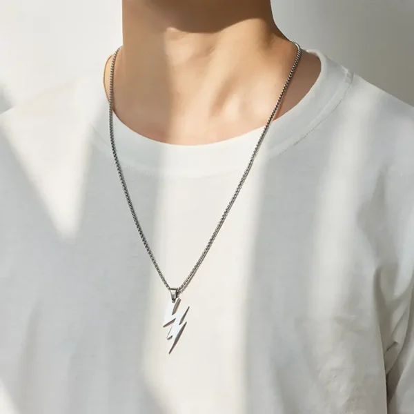 Silver Lightning Bolt Pendant Necklace for Men/Women - Image 6