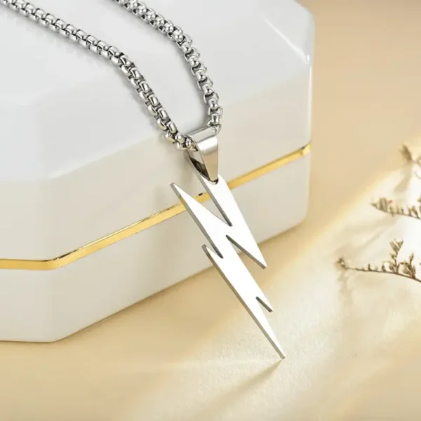 Silver Lightning Bolt Pendant Necklace for Men/Women - Image 3