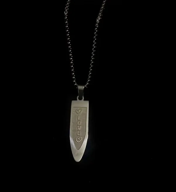 Silver Love Righted On Flat Bar Pendant Necklace For Men/Women - Image 2