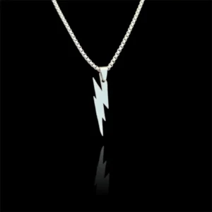Silver Lightning Bolt Pendant Necklace for Men/Women