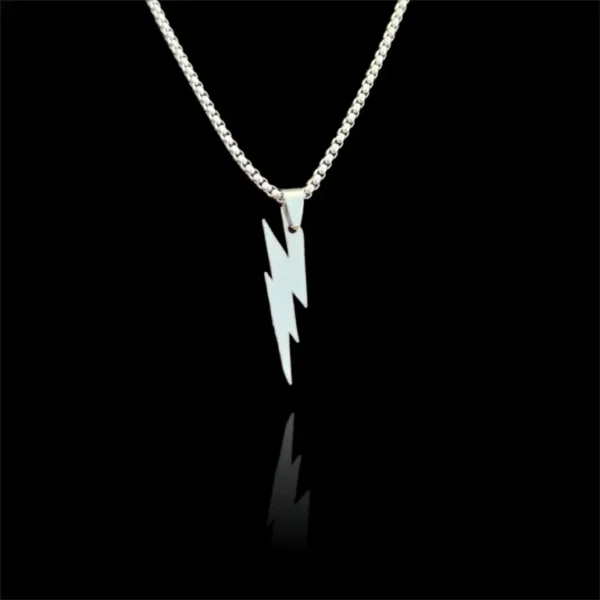 Silver Lightning Bolt Pendant Necklace for Men/Women