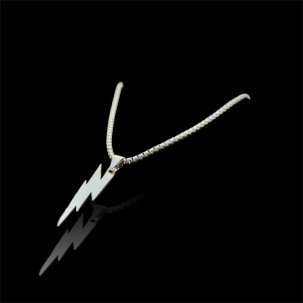 Silver Lightning Bolt Pendant Necklace for Men/Women - Image 2
