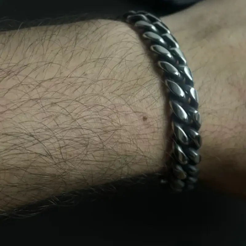 10mm Silver Stainless Steel Curb Link Chain Bracelet For Men - Image 5