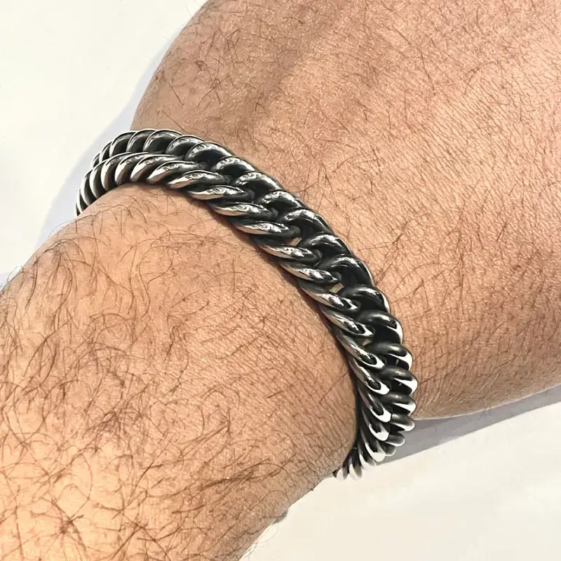 11mm Stainless Silver Double Cuban Chain Bracelet - Image 4