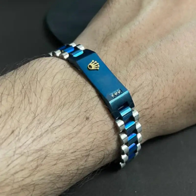 Blue & Silver Rolax Crown Jubilee Bracelet for Men - Image 3