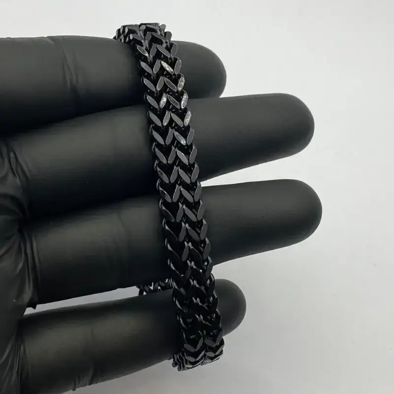 Black Square Foxtail Double Chain Bracelet 0000004