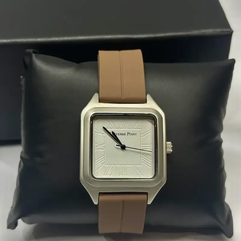 modern square face watch brown strap for men and women
