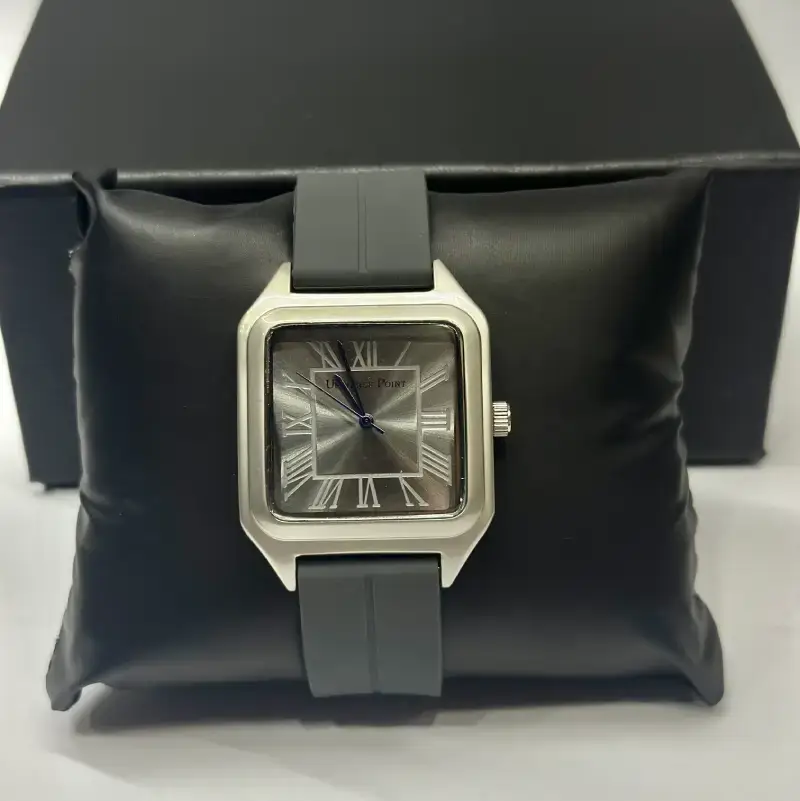modern square face watch with gray strap for men and women