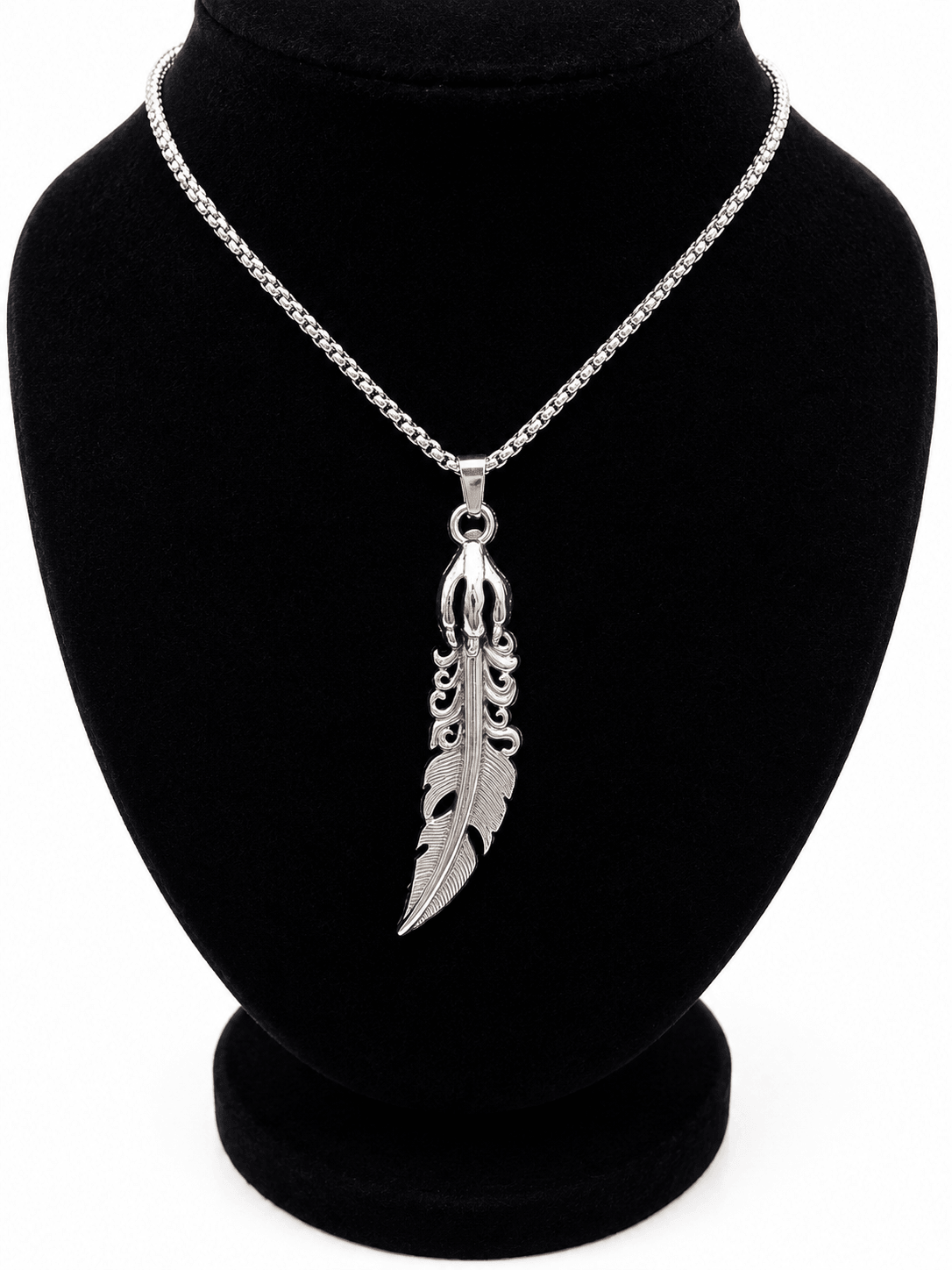 Vintage Stainless Steel Eagle Claw Feather Pendant