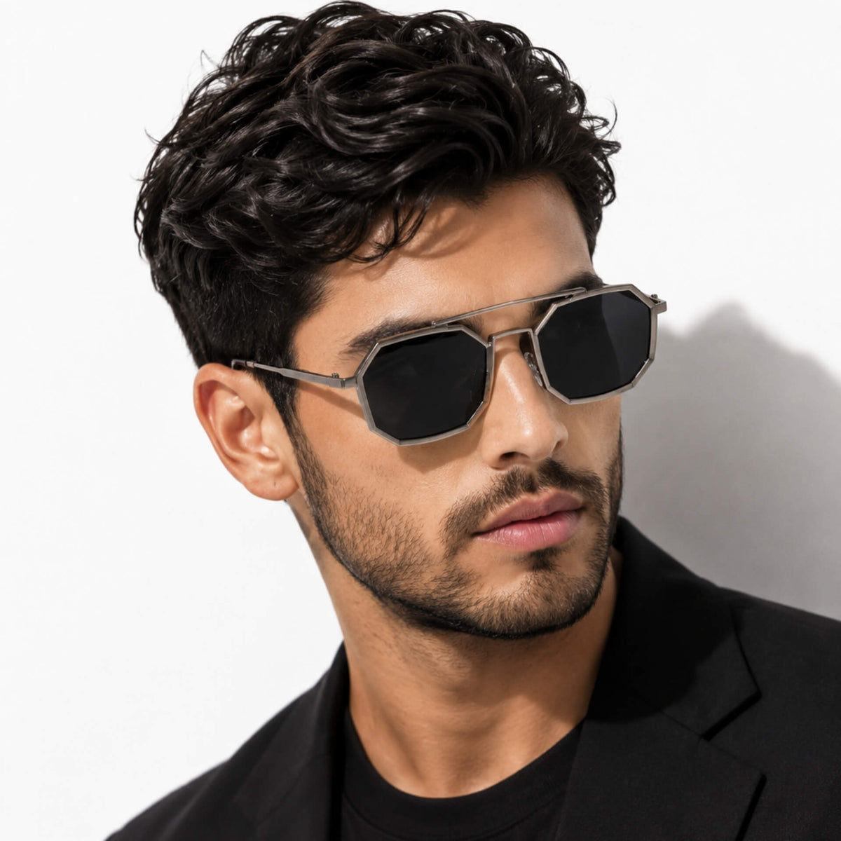 Octagon Alloy Frame Double-Bridge Aviator Sunglasses