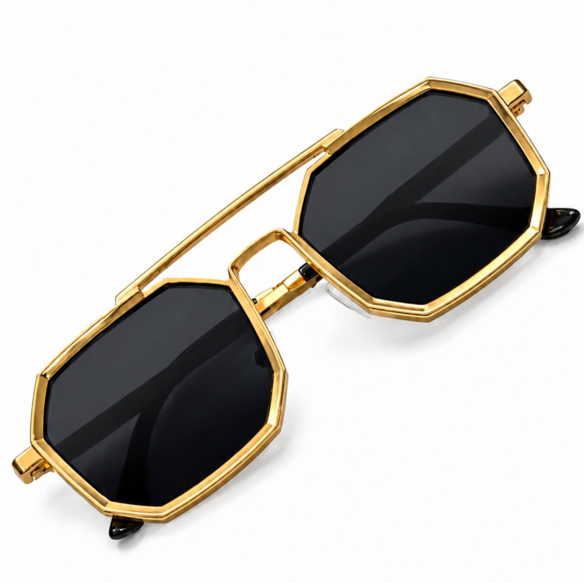 Octagon Alloy Frame Double-Bridge Aviator Sunglasses
