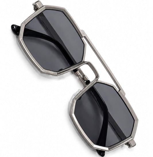 Octagon Alloy Frame Double-Bridge Aviator Sunglasses