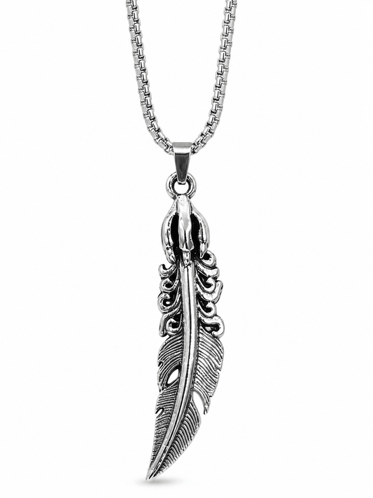 Vintage Stainless Steel Eagle Claw Feather Pendant
