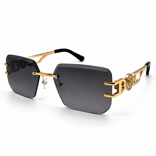 Gold Medallion Hexagonal Frameless Sunglasses
