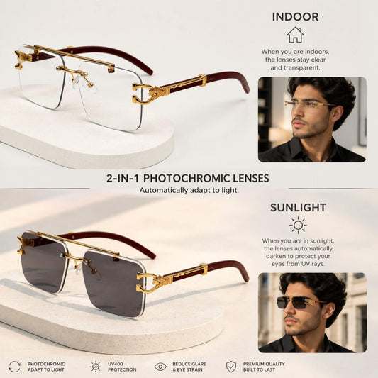 Solar UV Photochromic Rimless Glasses