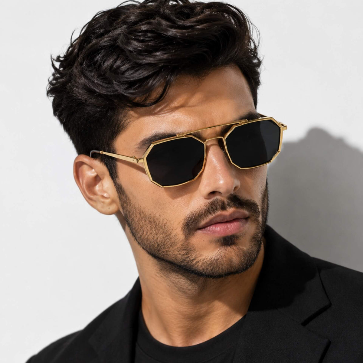 Octagon Alloy Frame Double-Bridge Aviator Sunglasses