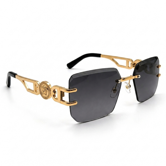 Gold Medallion Hexagonal Frameless Sunglasses