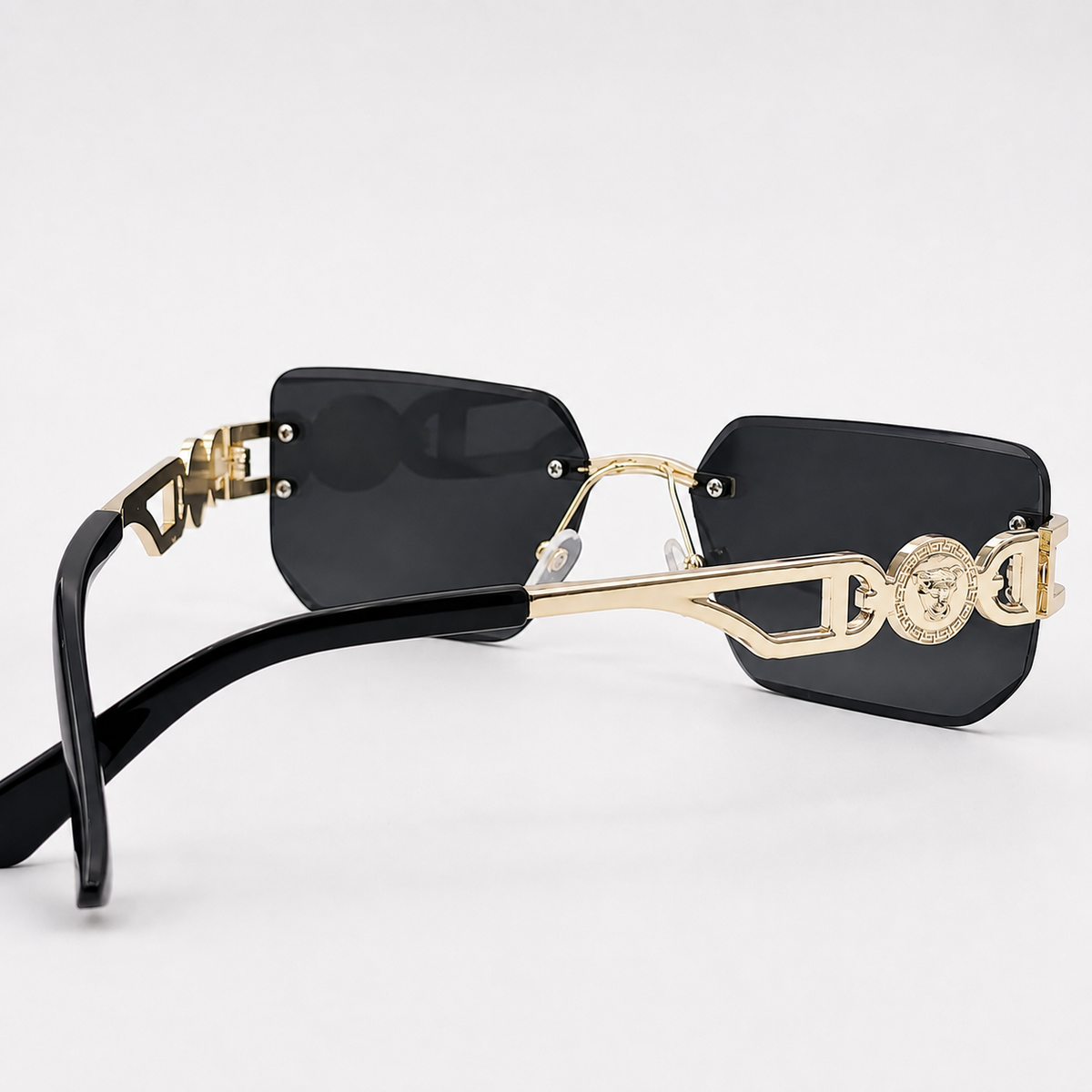 Gold Medallion Hexagonal Frameless Sunglasses