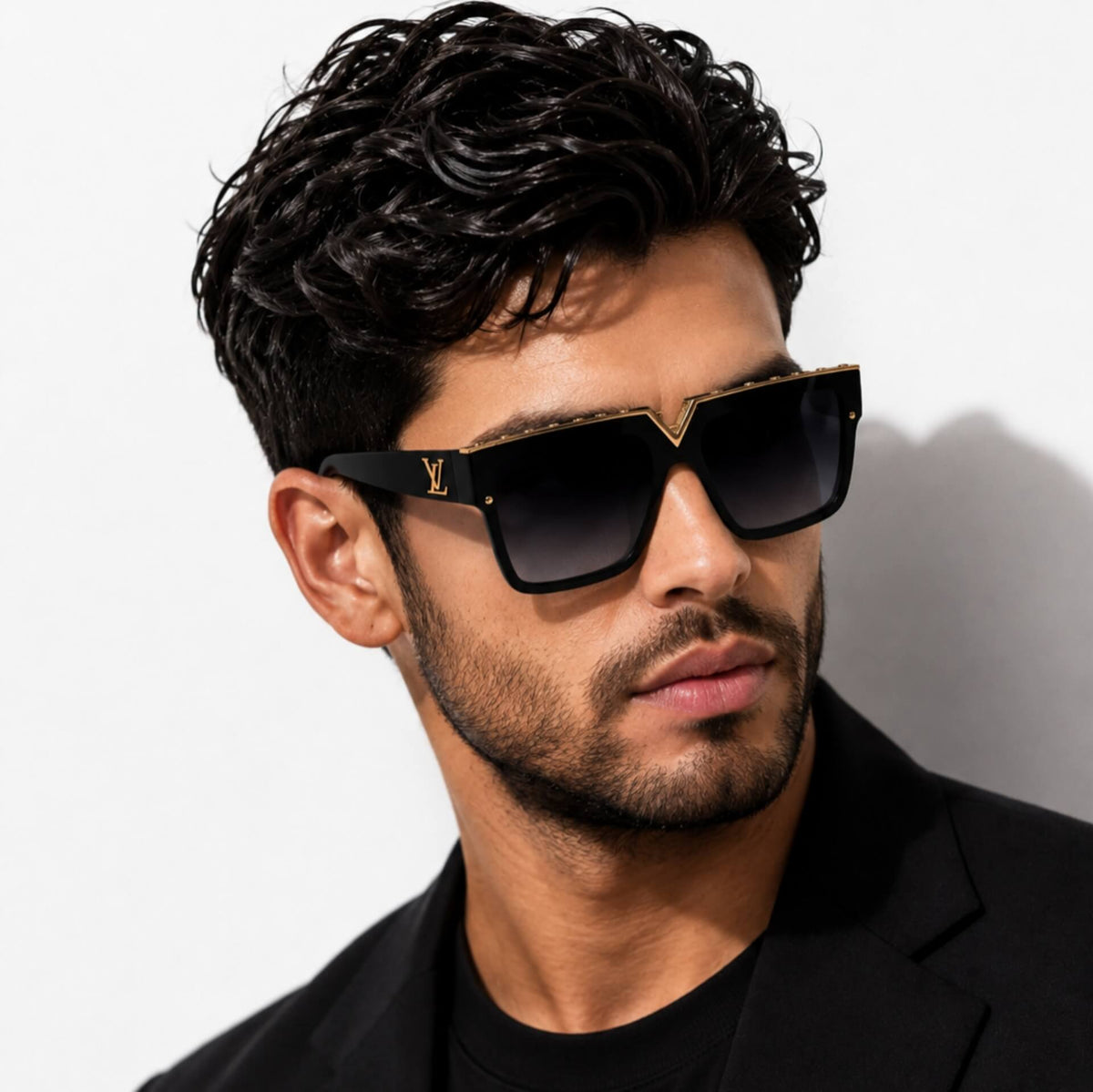 Millionaire Style Flat-Top Shield Sunglasses