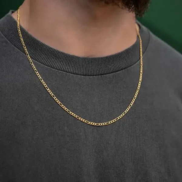 MartOx 3mm Figaro Neck Chain For Men Gold - Image 5