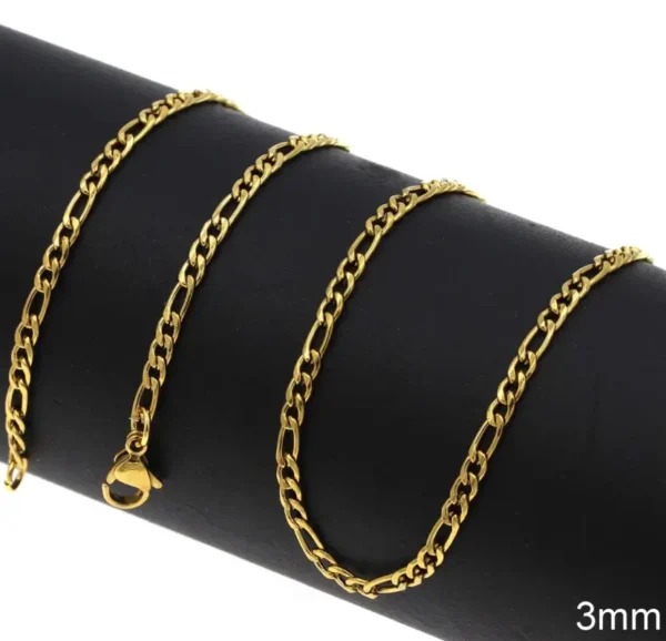MartOx 3mm Figaro Neck Chain For Men Gold