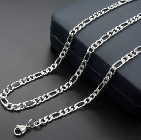 MartOx 3mm Figaro Neck Chain For Men Silver - Image 2