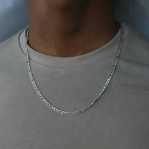 MartOx 3mm Figaro Neck Chain For Men Silver - Image 5