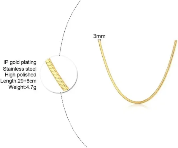 MartOx 3mm Gold Flat Snake Neck Chain - Image 3