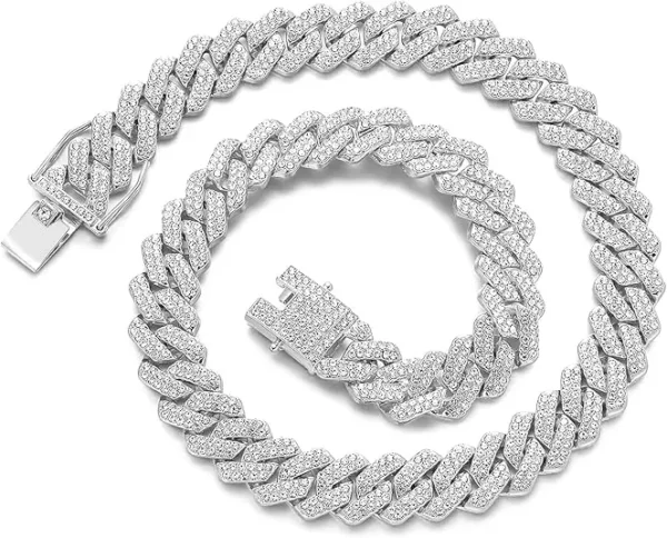 MartOx 14mm Silver Iced Out Miami Cuban Neck Chain - Image 3