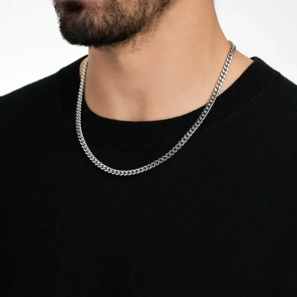 MartOx 4mm Silver Curb Neck Chain For Men & Women - Image 3