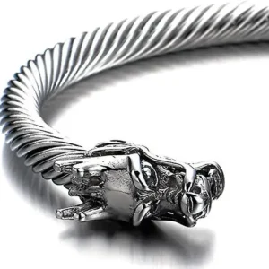 MartOx Alpha Dragon Silver Steel Bracelet for Men