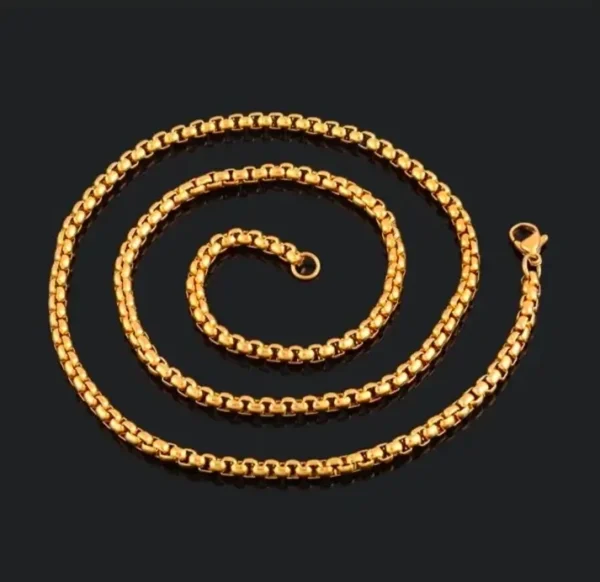MartOx 3mm Gold Round-Cut Box Neck Chain For Men