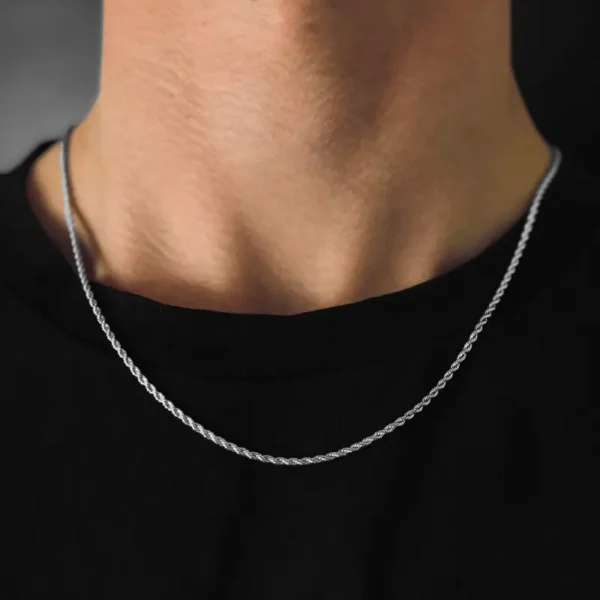 MartOx 2mm Silver Rope Neck Chain For Men - Image 2