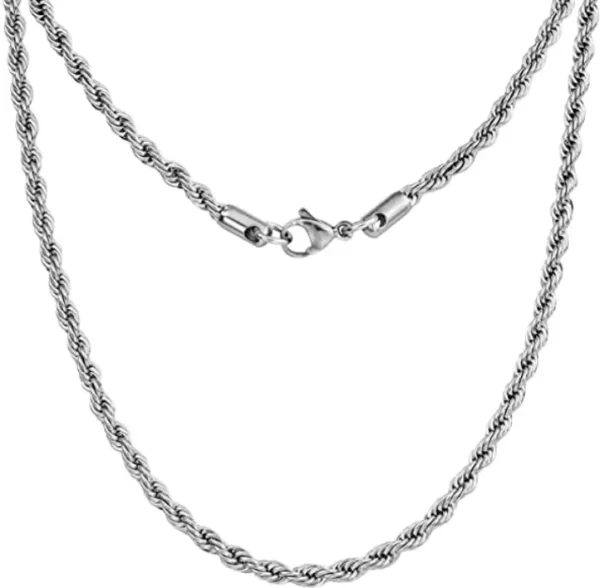 MartOx 3mm Silver Rope Neck Chain For Men - Image 5
