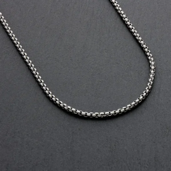 MartOx 3mm Silver Round-Cut Box Neck Chain For Men - Image 2