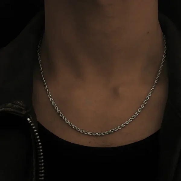 MartOx 3mm Silver Rope Neck Chain For Men - Image 4