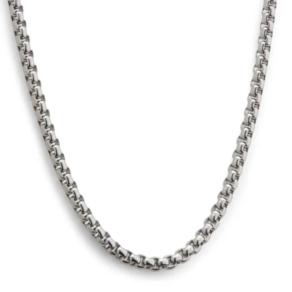 MartOx 3mm Silver Round-Cut Box Neck Chain For Men - Image 3