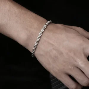 4mm Silver Rope Chain Bracelet For Men