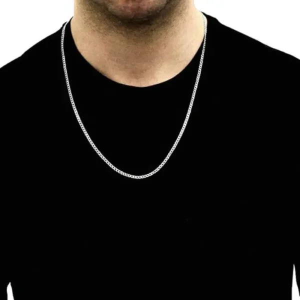 MartOx 3mm Silver Curb Neck Chain For Men - Image 4