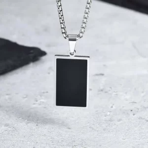 Rectangle Pendant Silver & Black Stainless Steel