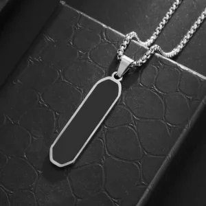 Casual Black Vertical Bar Necklaces for Men Waterproof Stainless Steel